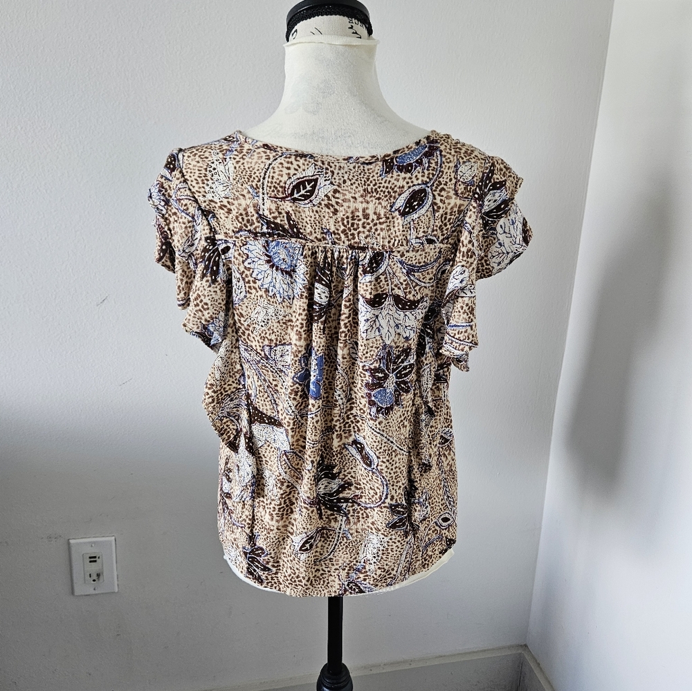 💙Rachel Zoe' blouse blue/ tan ruffles lightweight size small 💙 - Picture 8 of 12